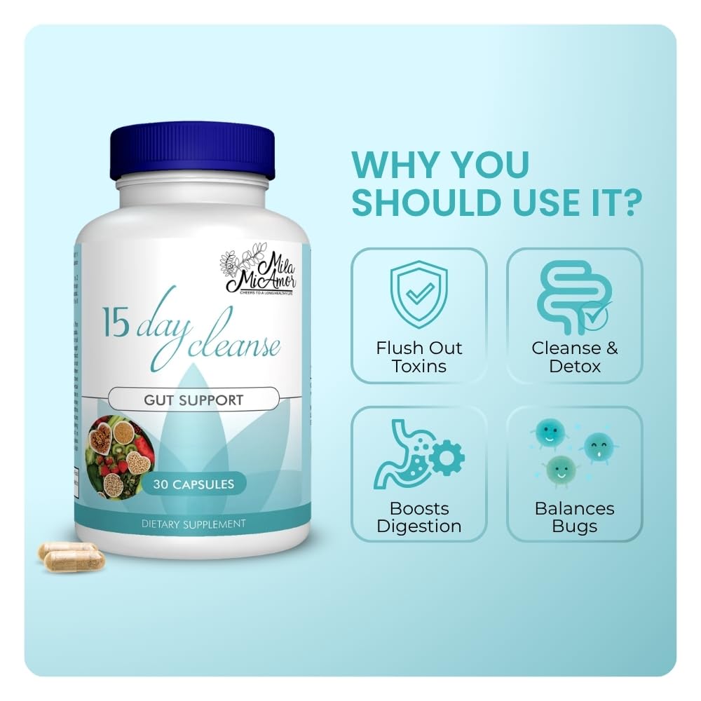 15 Day Gut and Colon Cleanse with Senna, Cascara Sagrada & Psyllium Husk 30 Capsules N45337