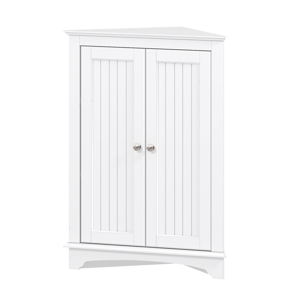 White Corner Bathroom Cabinet with Doors and Adjustable Shelf C7333