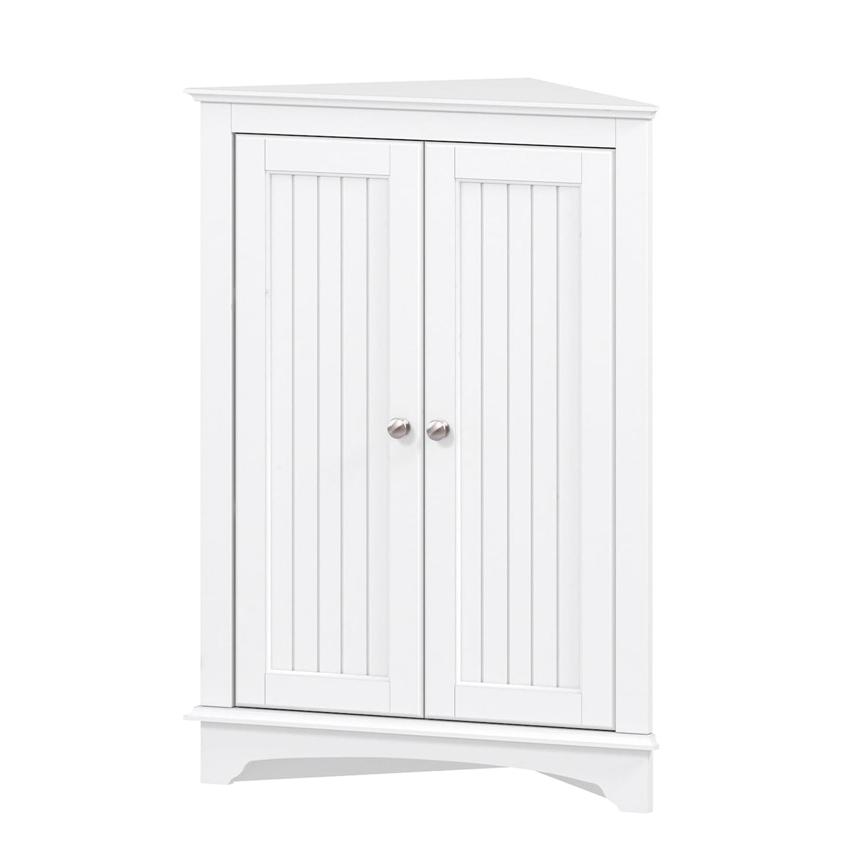 White Corner Bathroom Cabinet with Doors and Adjustable Shelf C7333
