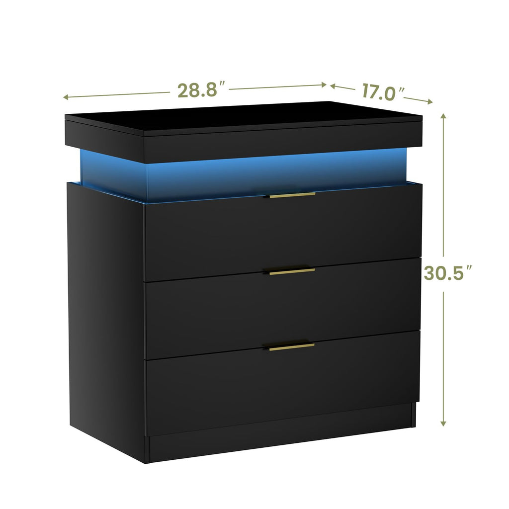Black Nightstand with Charging Station and LED Lights L305383