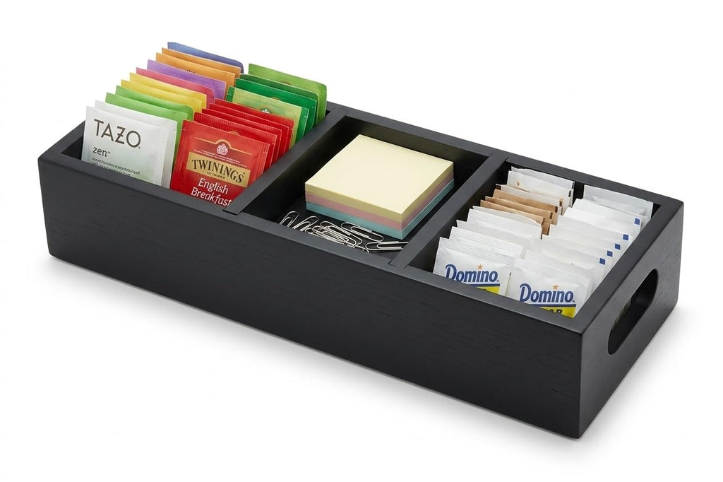 Matte Black Wood 3 Compartment Organizer Tray Y37115