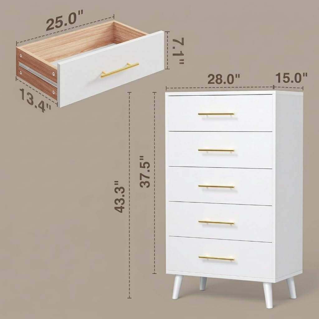 White 5 Drawer Dresser R912