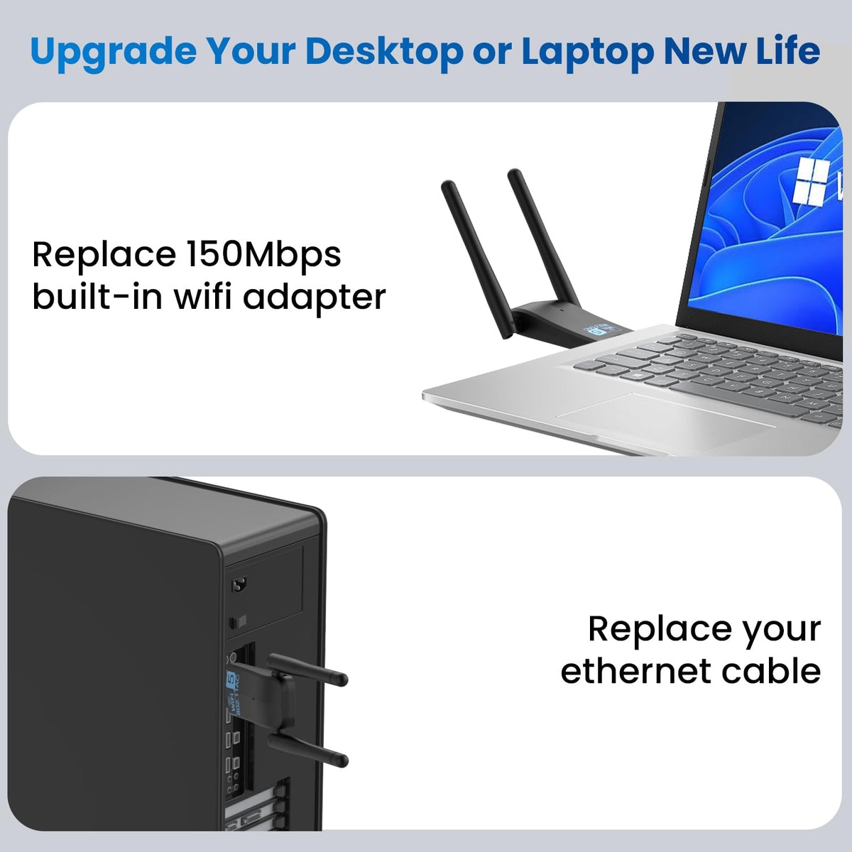 Wireless USB 3.0 WiFi Adapter 5G 2.4G Dual-Band 1300Mbps Dual 5Dbi Antennas G193