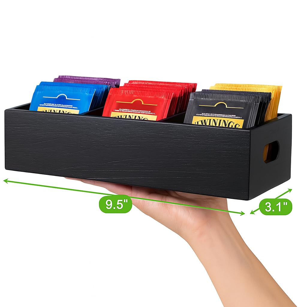 Matte Black Wood 3 Compartment Organizer Tray Y37115