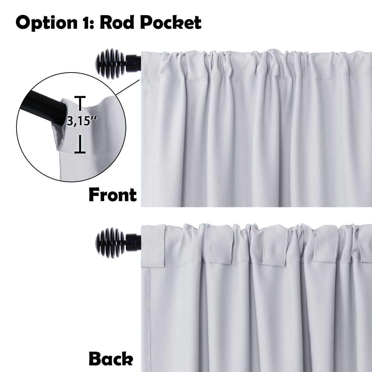 Extra Wide Blackout Thermal Curtain Panel with Back Tab & Rod Pocket, 100 x 84 Inches, Greyish White E1078