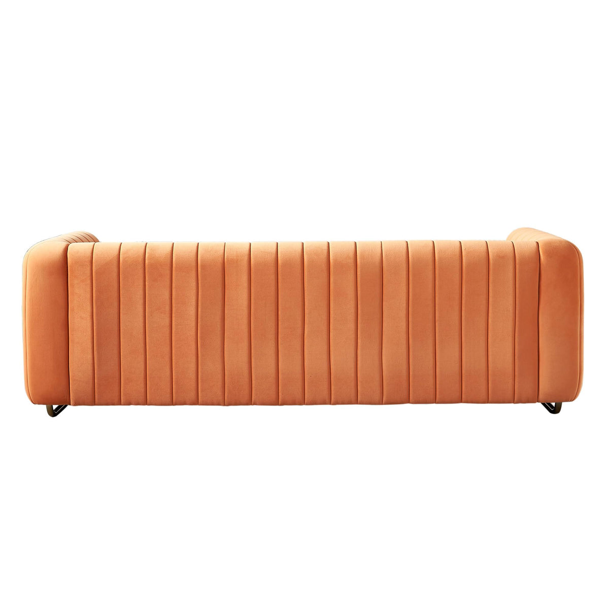 Velvet Sofa Couch, 3-Seater with Channel-Tufted Seats and Gold Steel Legs, Orange L272
