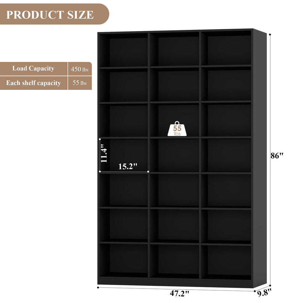 86" Triple Wide Black Bookshelf and Bookcase I713523