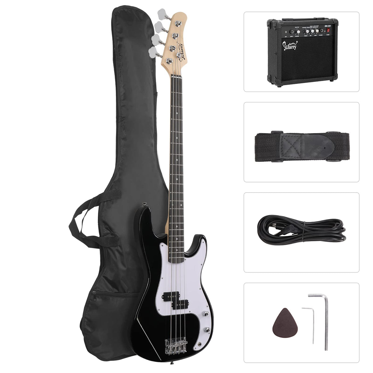 Full Size 4 String Basswood Electric Bass Guitar Beginner Kit with 20W Amp P792684
