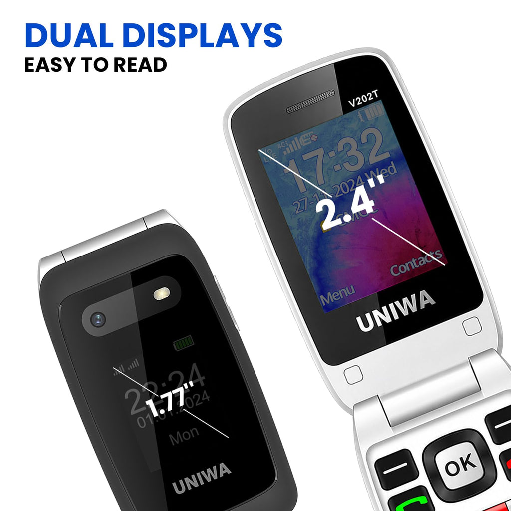 4G Flip Phone Unlocked with Dual Screen, SOS Button, Big Fonts, Camera, Bluetooth, FM Radio, 1450mAh Battery K3282