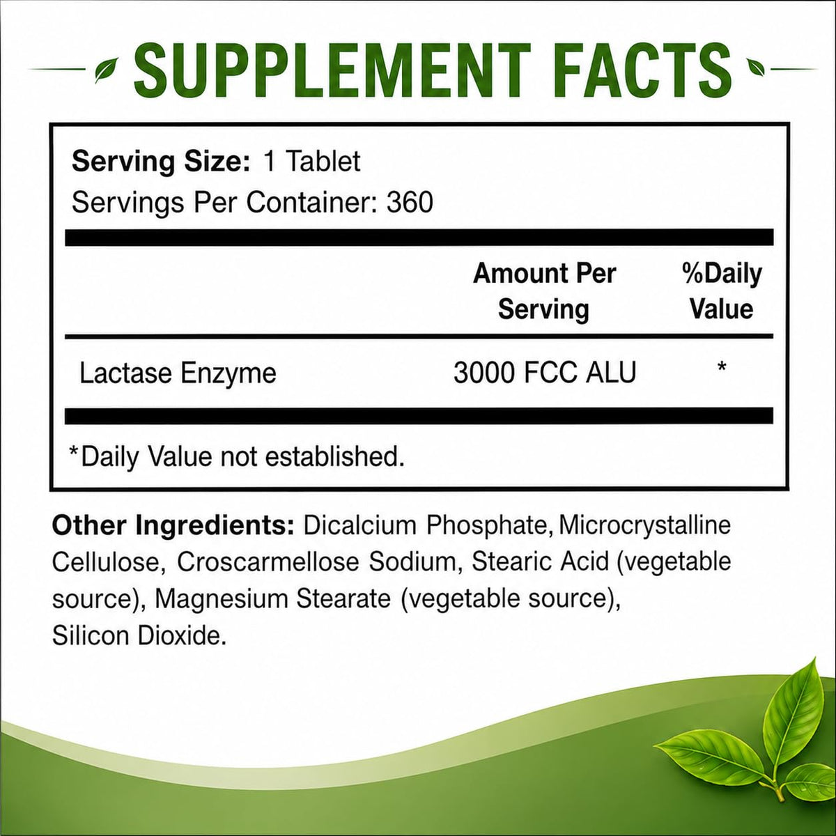 Lactase Enzyme 3000 FCC 360 Tablets F270118