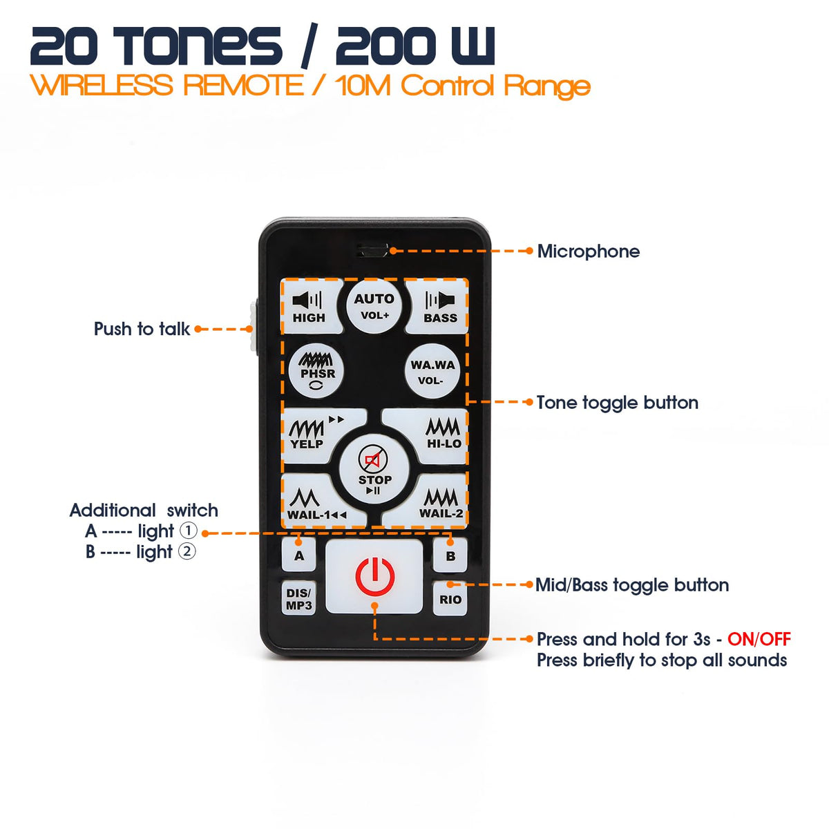 12V 200W 20 Tones Emergency Siren PA System I9266