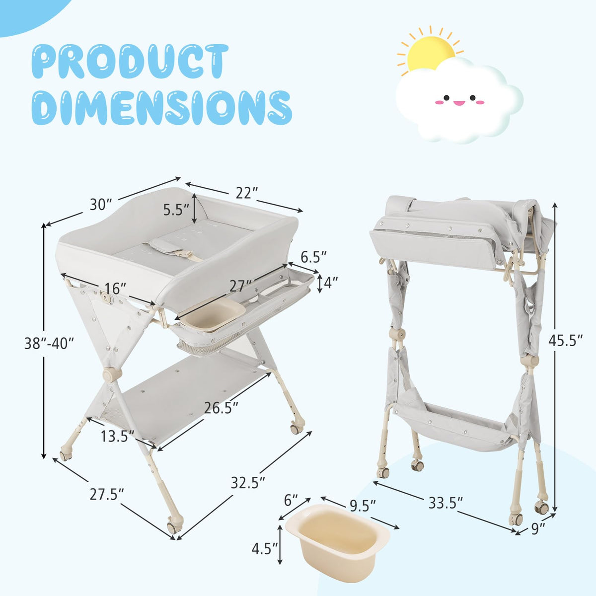 Portable Foldable Baby Changing Table with Wheels X177