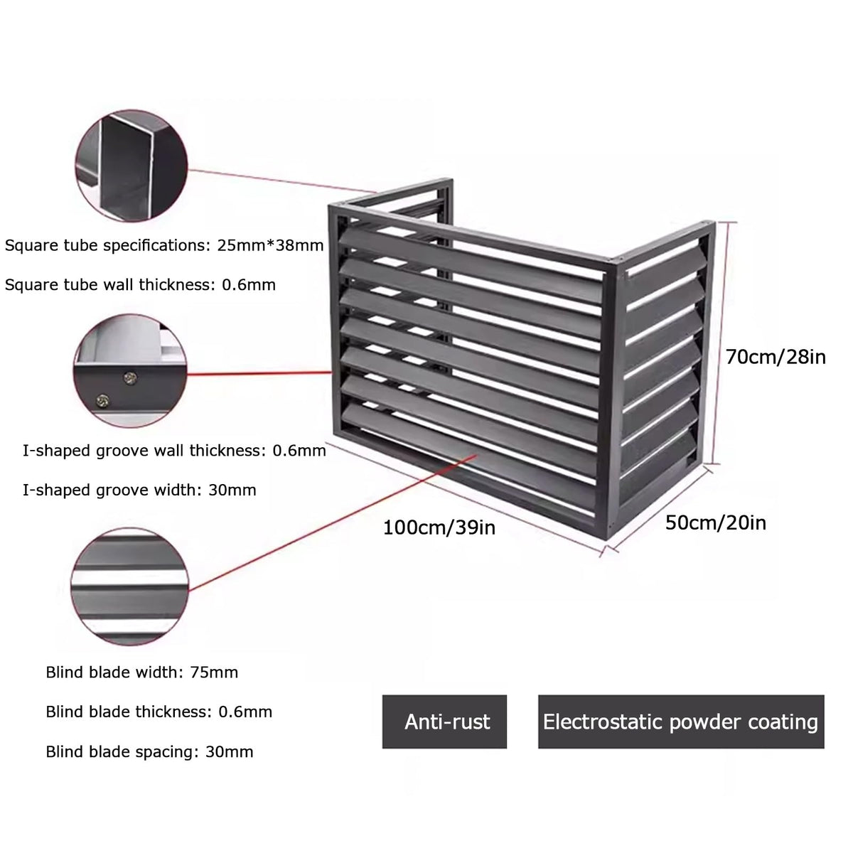 Aluminum Alloy Air Conditioner Fence 4 Panels Brown Y3031