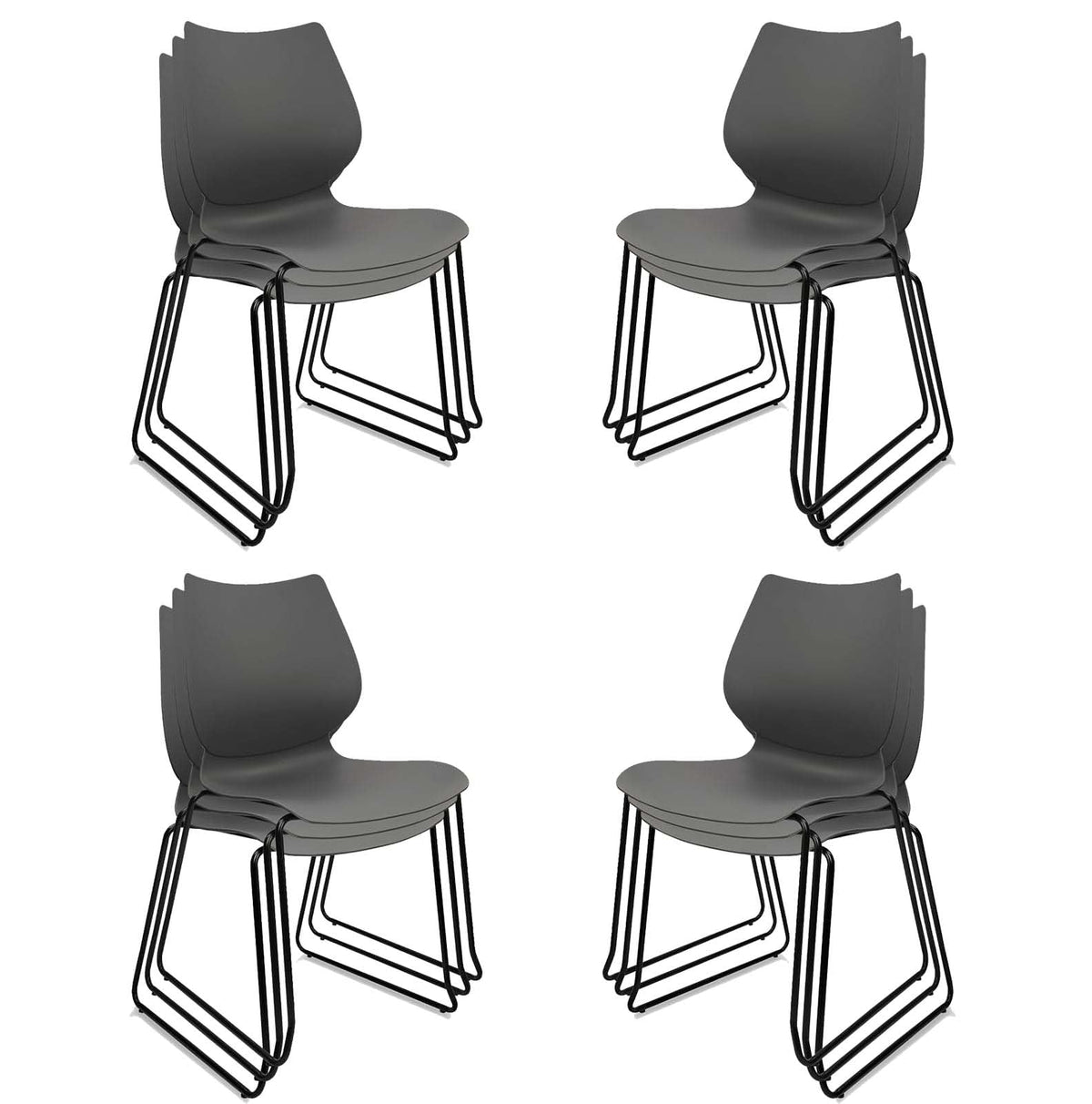 Stacking Chairs with Metal Legs Set of 12, Grey S4374