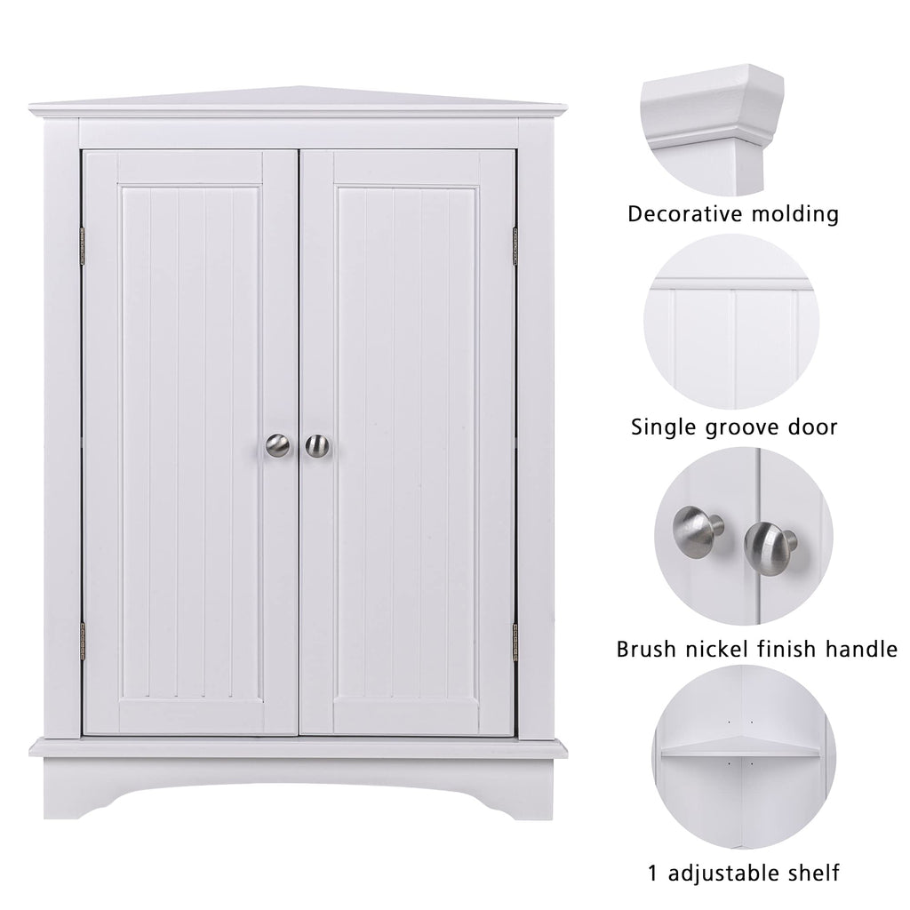 White Corner Bathroom Cabinet with Doors and Adjustable Shelf C7333