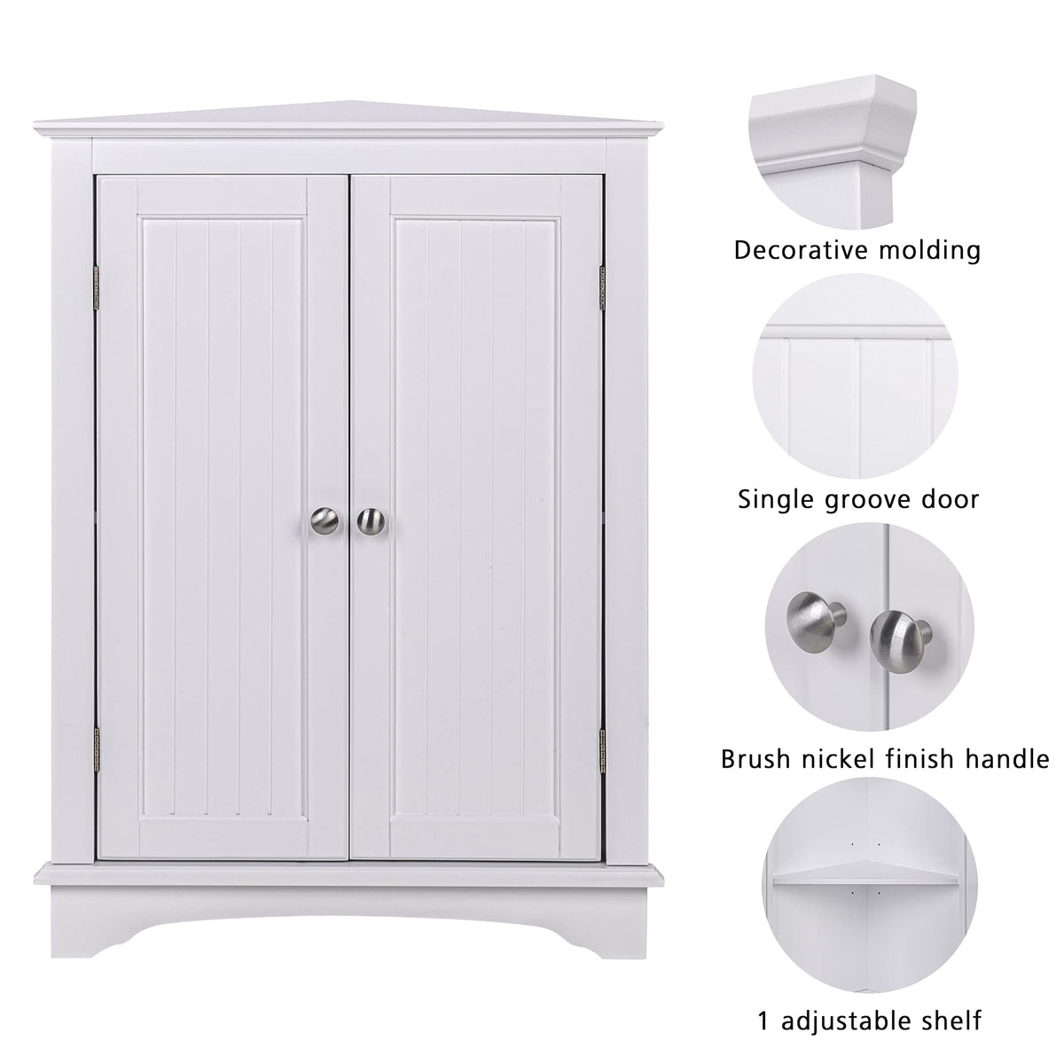 White Corner Bathroom Cabinet with Doors and Adjustable Shelf C7333