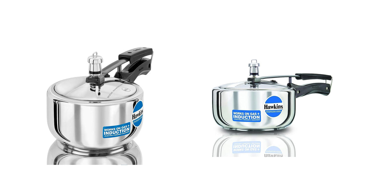 Stainless Steel Induction and Gas Compatible Pressure Cooker Combo Set, Silver (2 litre and 3 litre wide) Y176