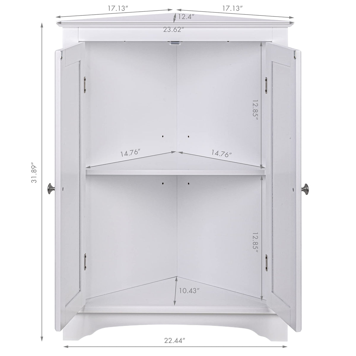 White Corner Bathroom Cabinet with Doors and Adjustable Shelf C7333