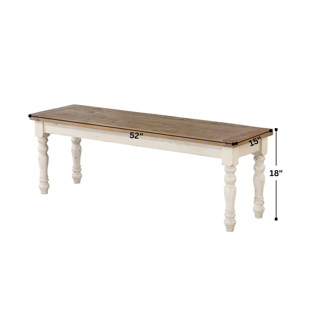 Antique White Two-Tone Oak Wood Dining Bench I7692