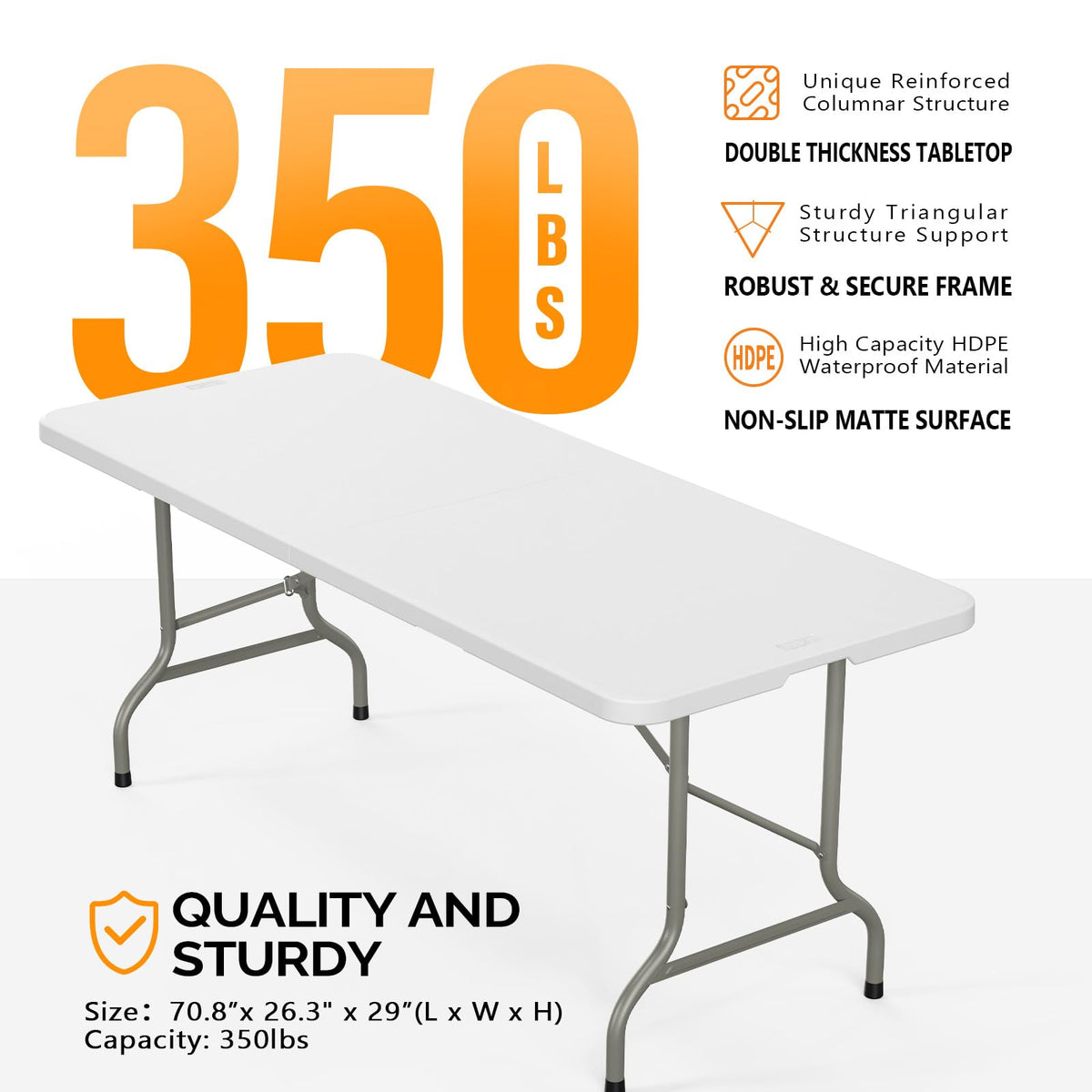 Folding Table 6ft Portable Collapsible Plastic White N116