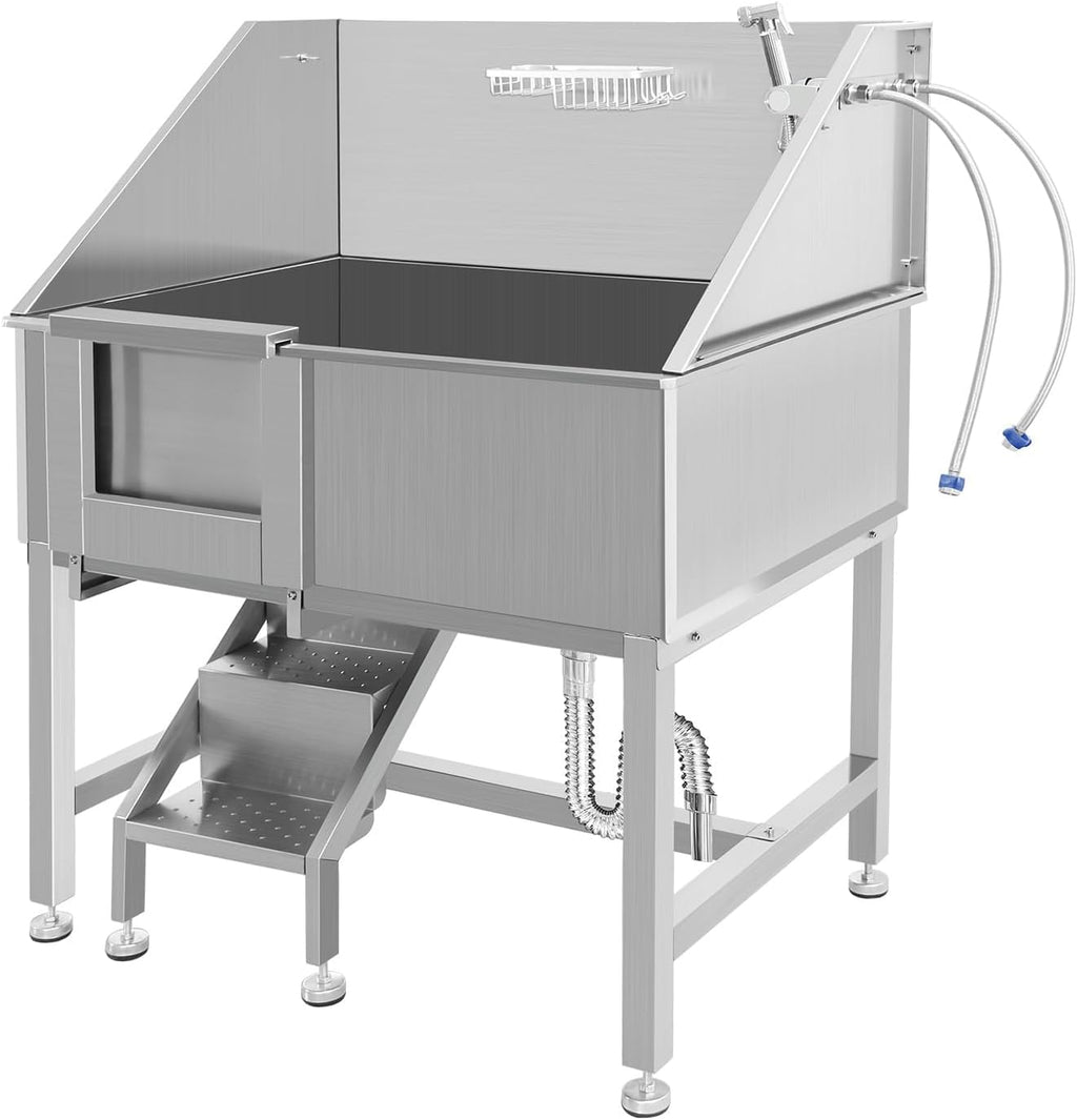 38 Inch Stainless Steel Dog Grooming Tub with Ramp U564987