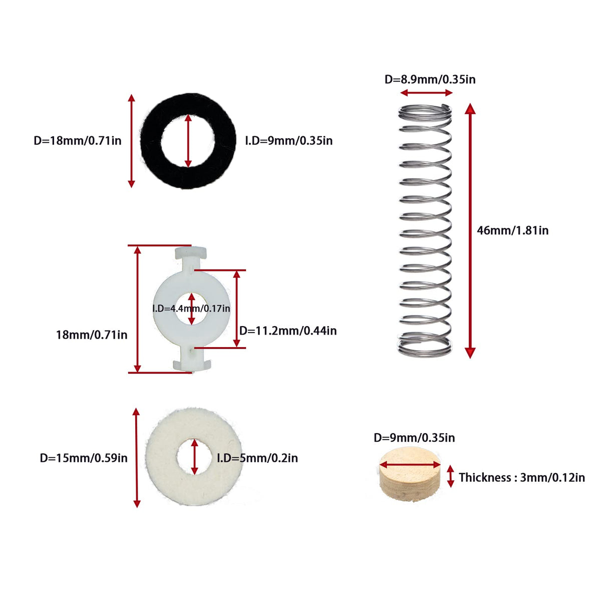 Trumpet Repair Kit with Valve Springs Felt Washers Water Key Corks F15674