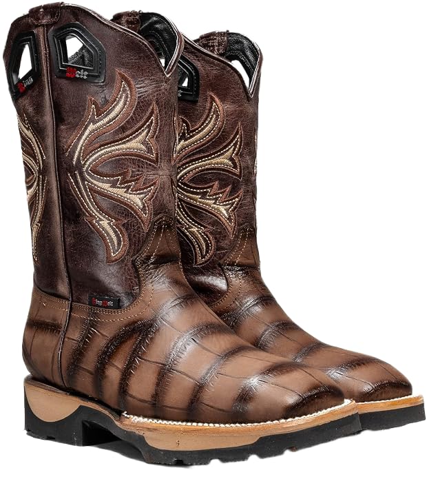 Genuine Leather Alligator Skin Print Western Work Boots H4790