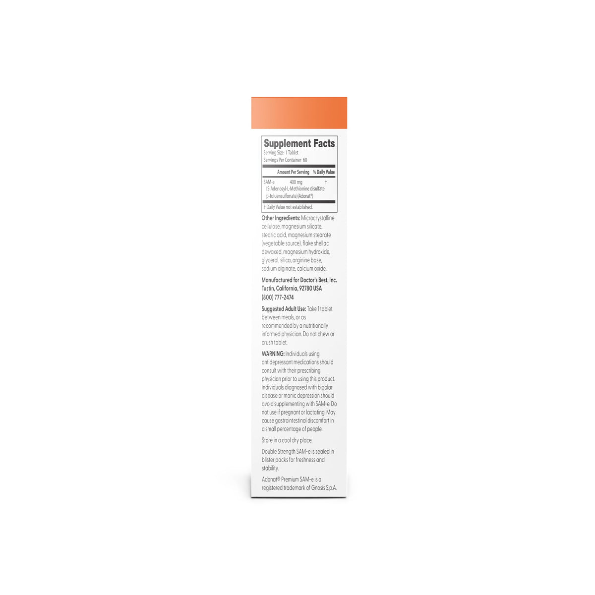 SAM-e Double Strength Supplement, 60 Enteric Coated Tablets F46516
