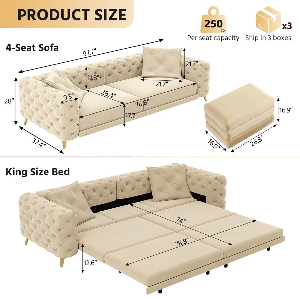 King Size Velvet Sleeper Sofa Bed K48837