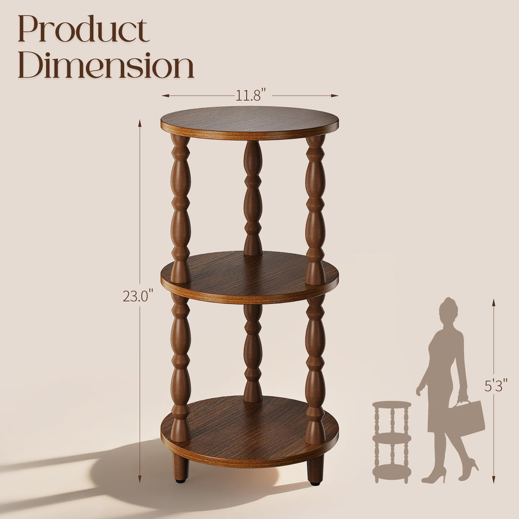 Small Round 3-Tier Wood Side Table with Storage Shelf A68728