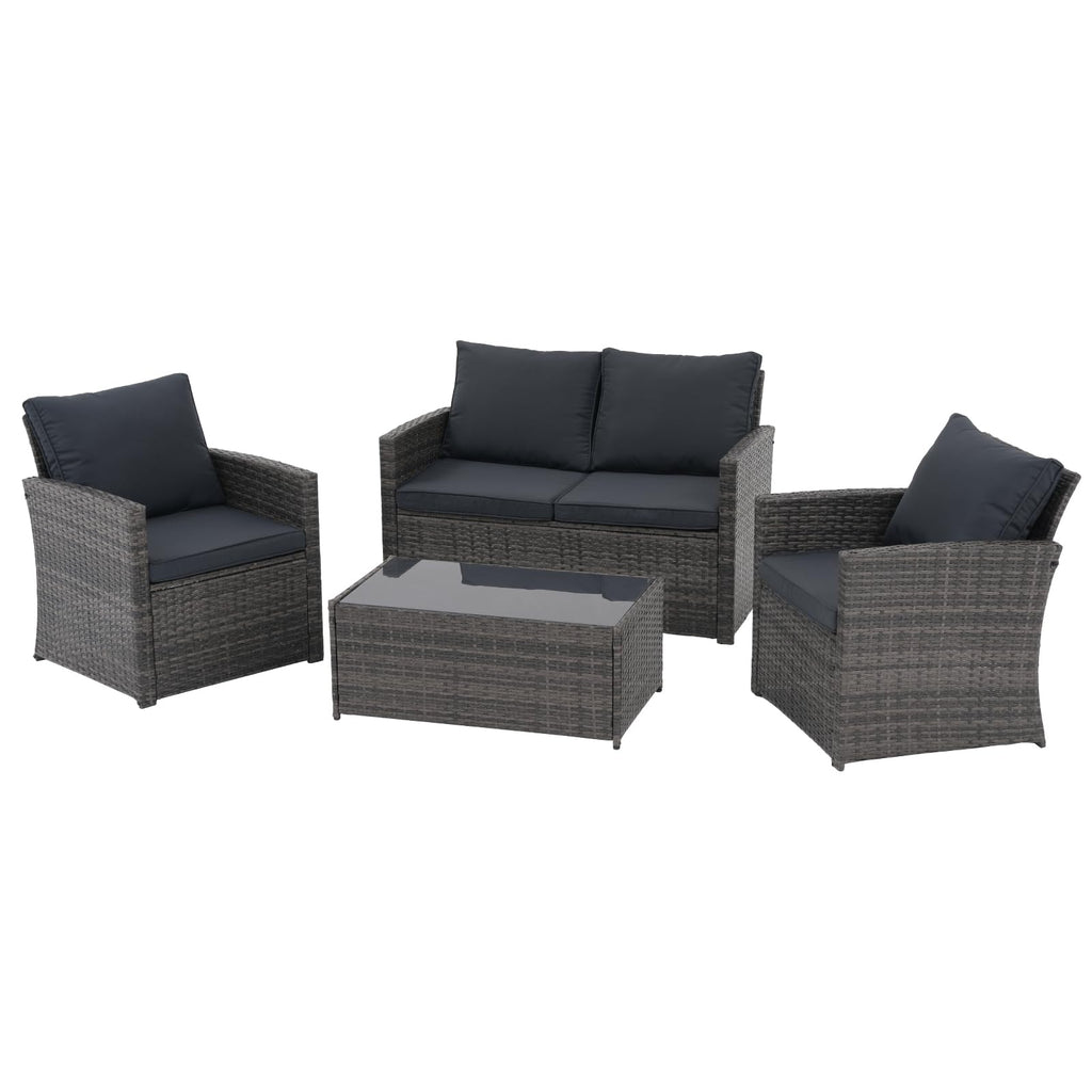4 Piece Dark Gray Wicker Patio Furniture Set H82901