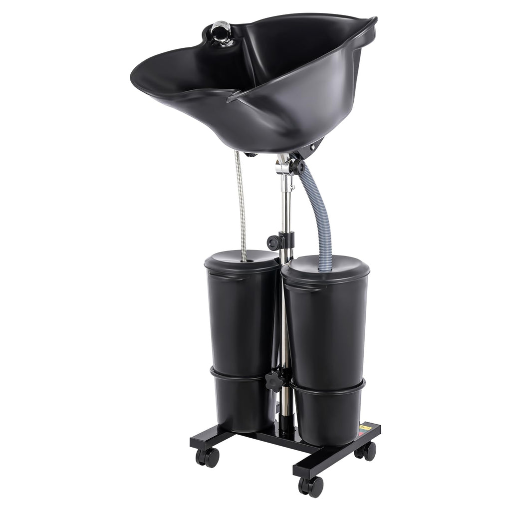 Portable Height and Angle Adjustable Shampoo Basin with 2 Water Buckets and 4 Wheels X8594
