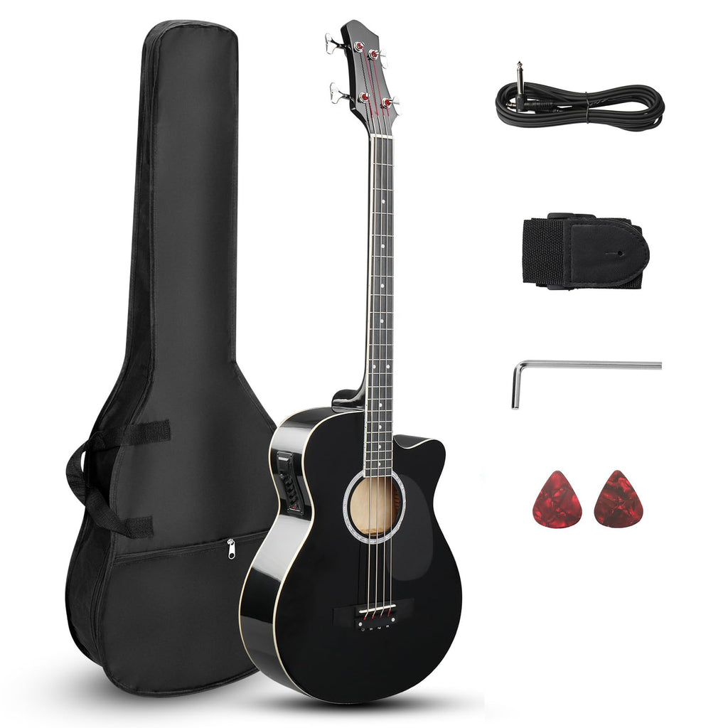4 String Full Size Black Acoustic Bass Guitar Y14782