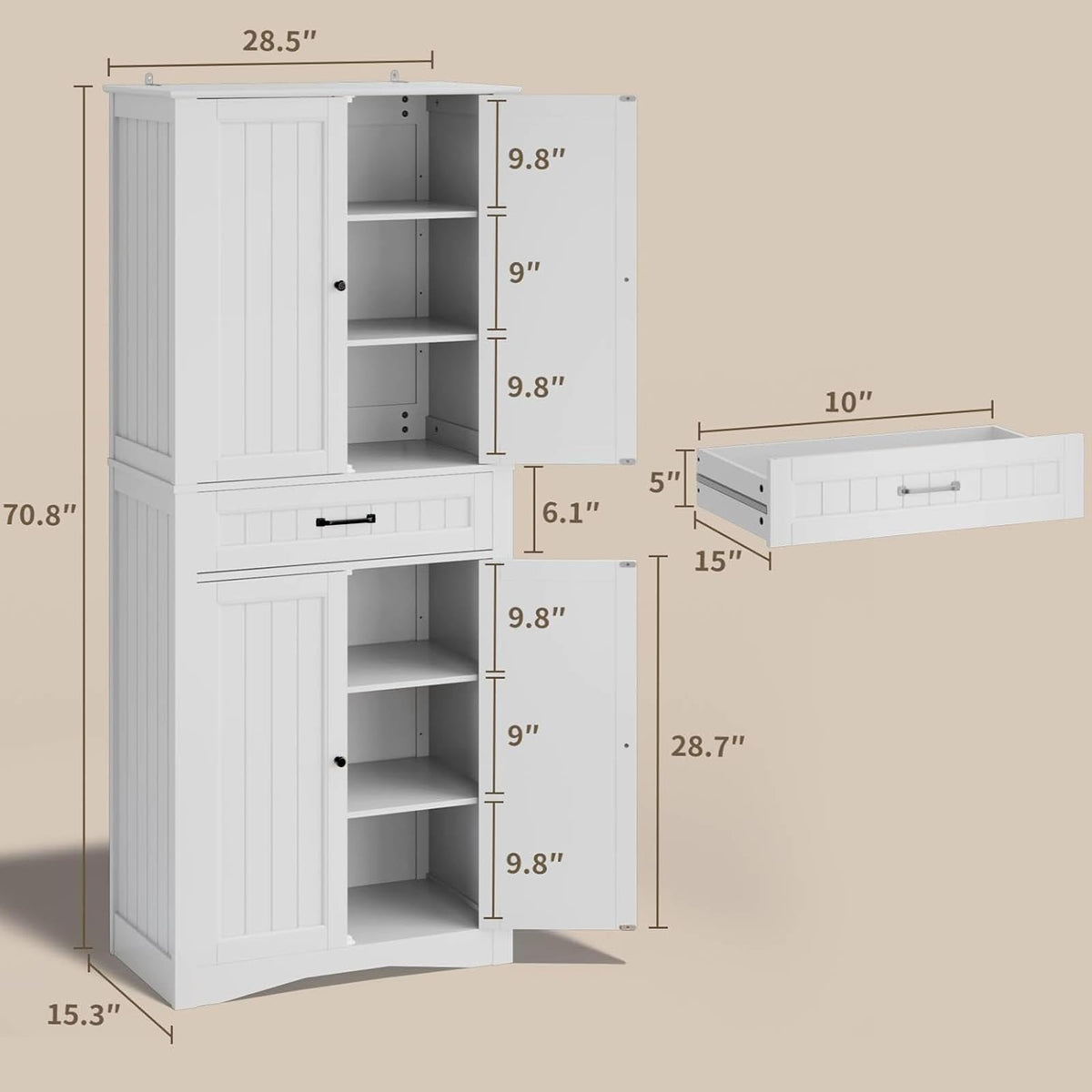 71" White Kitchen Pantry Storage Cabinet K5863