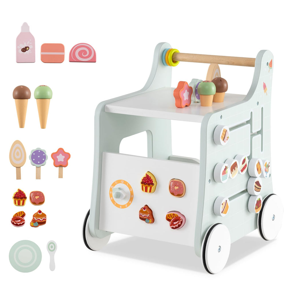 Wooden Baby Walker with Storage and Wheels R759786