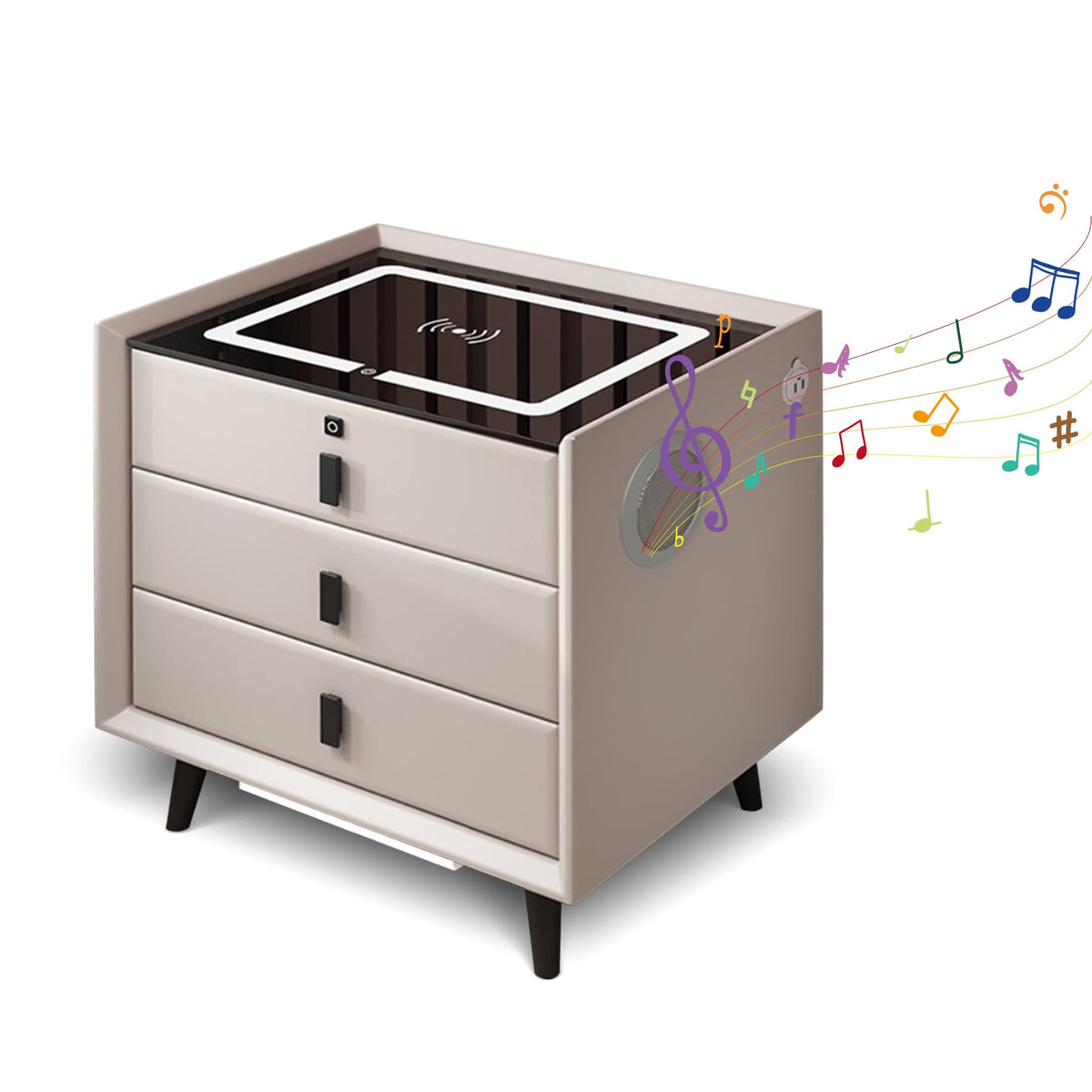 White Nightstand with Charging Station and Bluetooth Speaker M81665