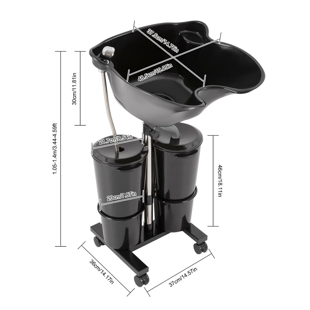 Portable Height and Angle Adjustable Shampoo Basin with 2 Water Buckets and 4 Wheels X8594