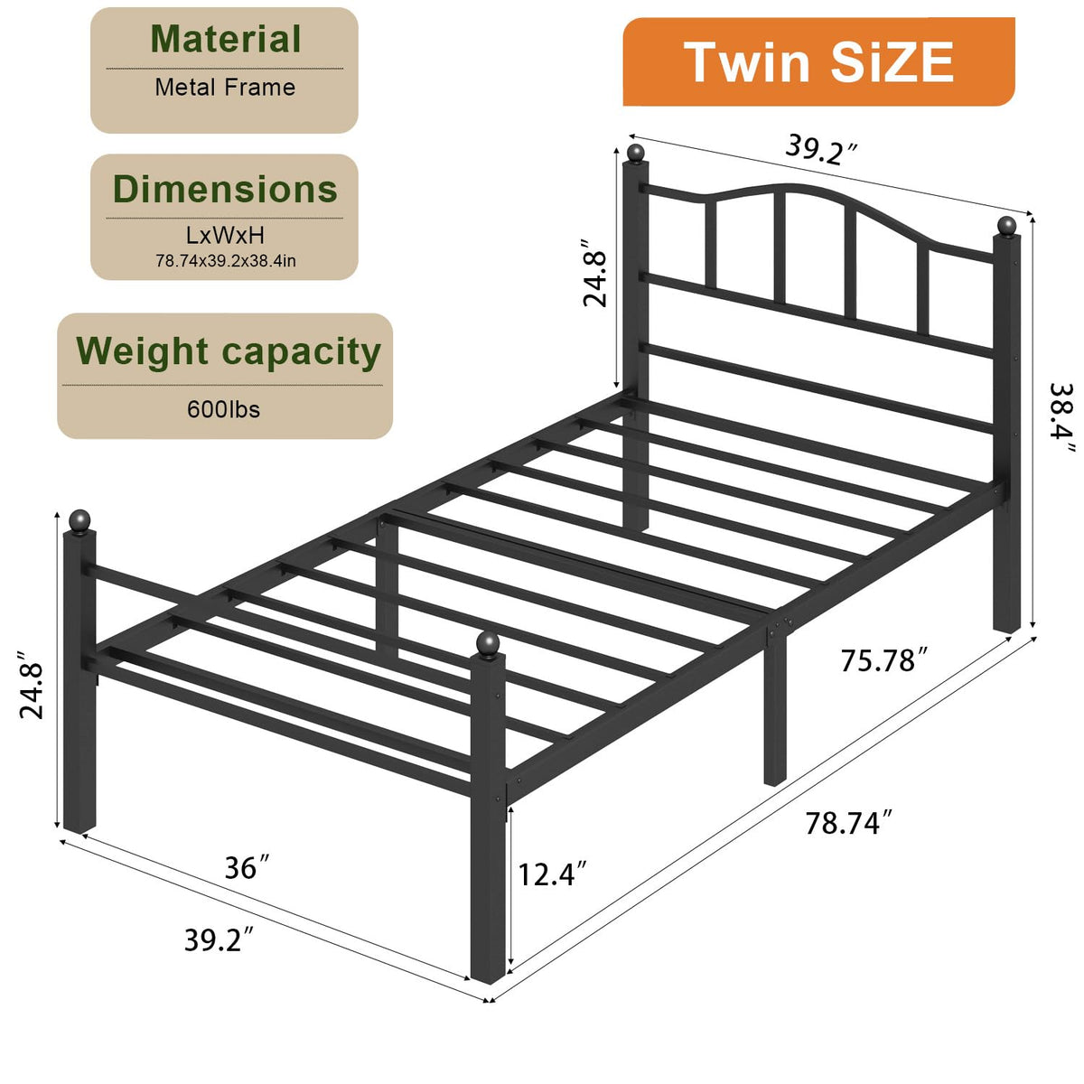 Twin Bed Frames with Headboard F353