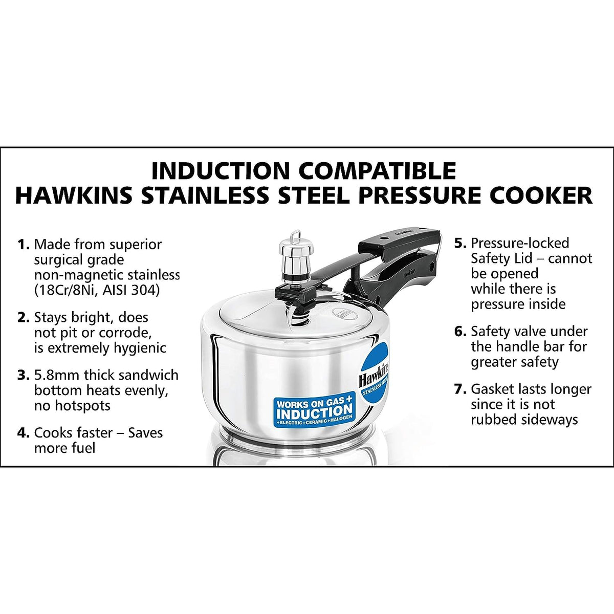 Stainless Steel Induction and Gas Compatible Pressure Cooker Combo Set, Silver (2 litre and 3 litre wide) Y176