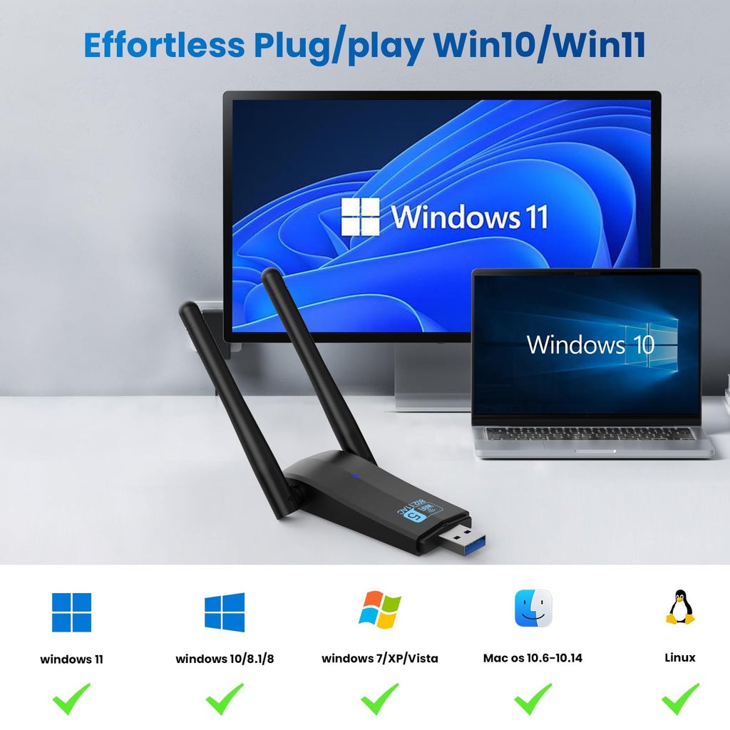 Wireless USB 3.0 WiFi Adapter 5G 2.4G Dual-Band 1300Mbps Dual 5Dbi Antennas G193