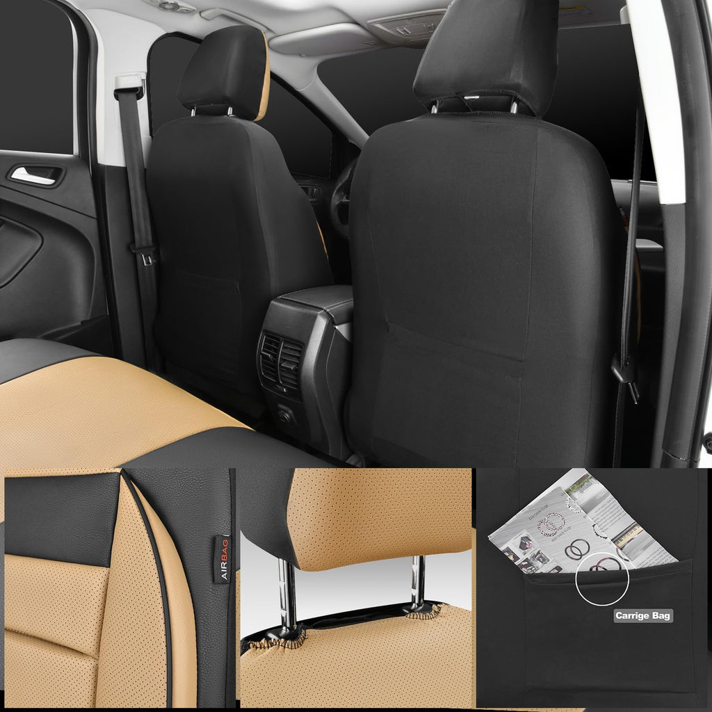 Leather Seat Covers Full Set Universal Water Resistant Beige Black C701876