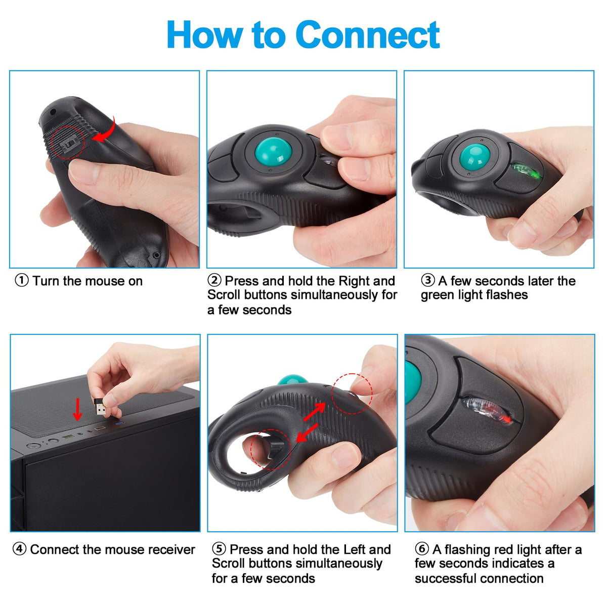 Wireless USB Handheld Finger Trackball Mouse O6318