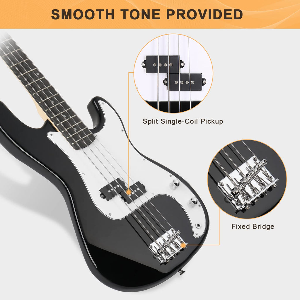 Full Size 4 String Basswood Electric Bass Guitar Beginner Kit with 20W Amp P792684