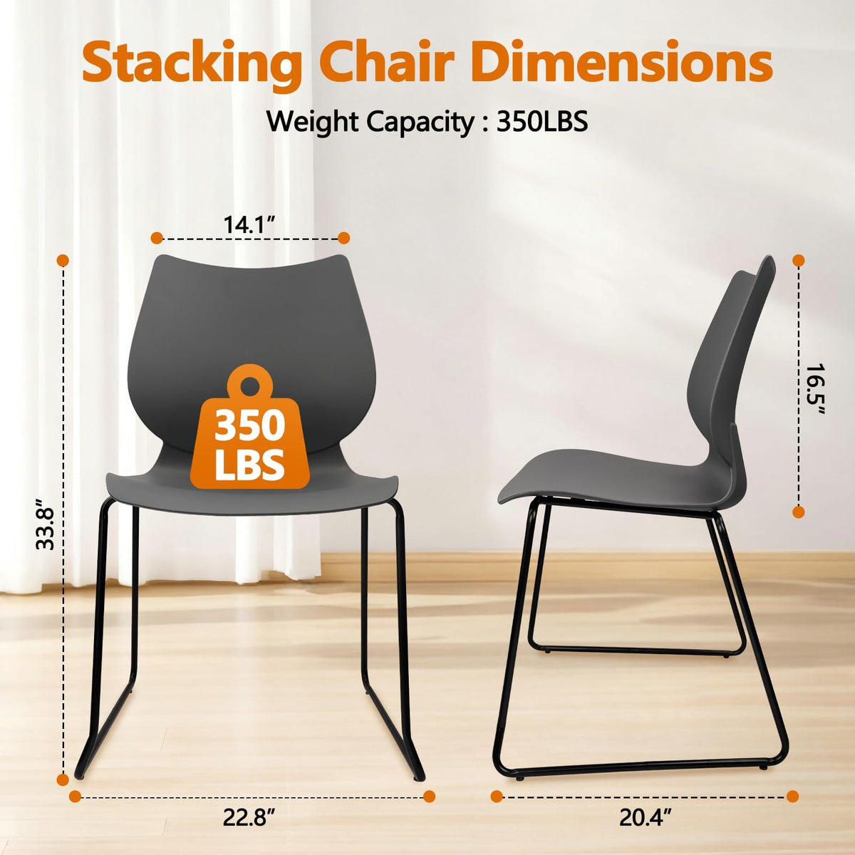 Stacking Chairs with Metal Legs Set of 12, Grey S4374