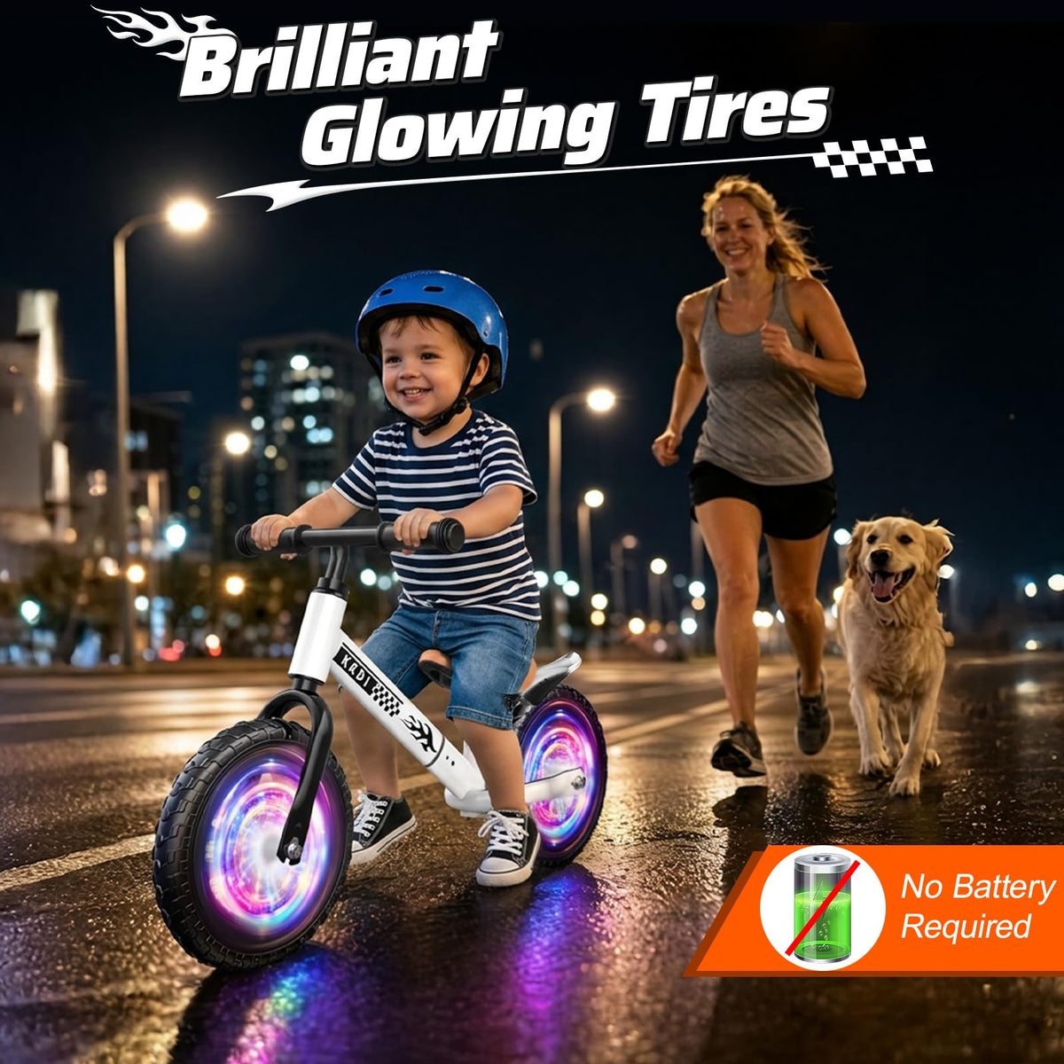 Adjustable Toddler Balance Bike with Fender and LED Tires P7028