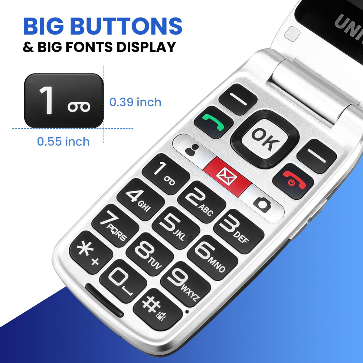 4G Flip Phone Unlocked with Dual Screen, SOS Button, Big Fonts, Camera, Bluetooth, FM Radio, 1450mAh Battery K3282