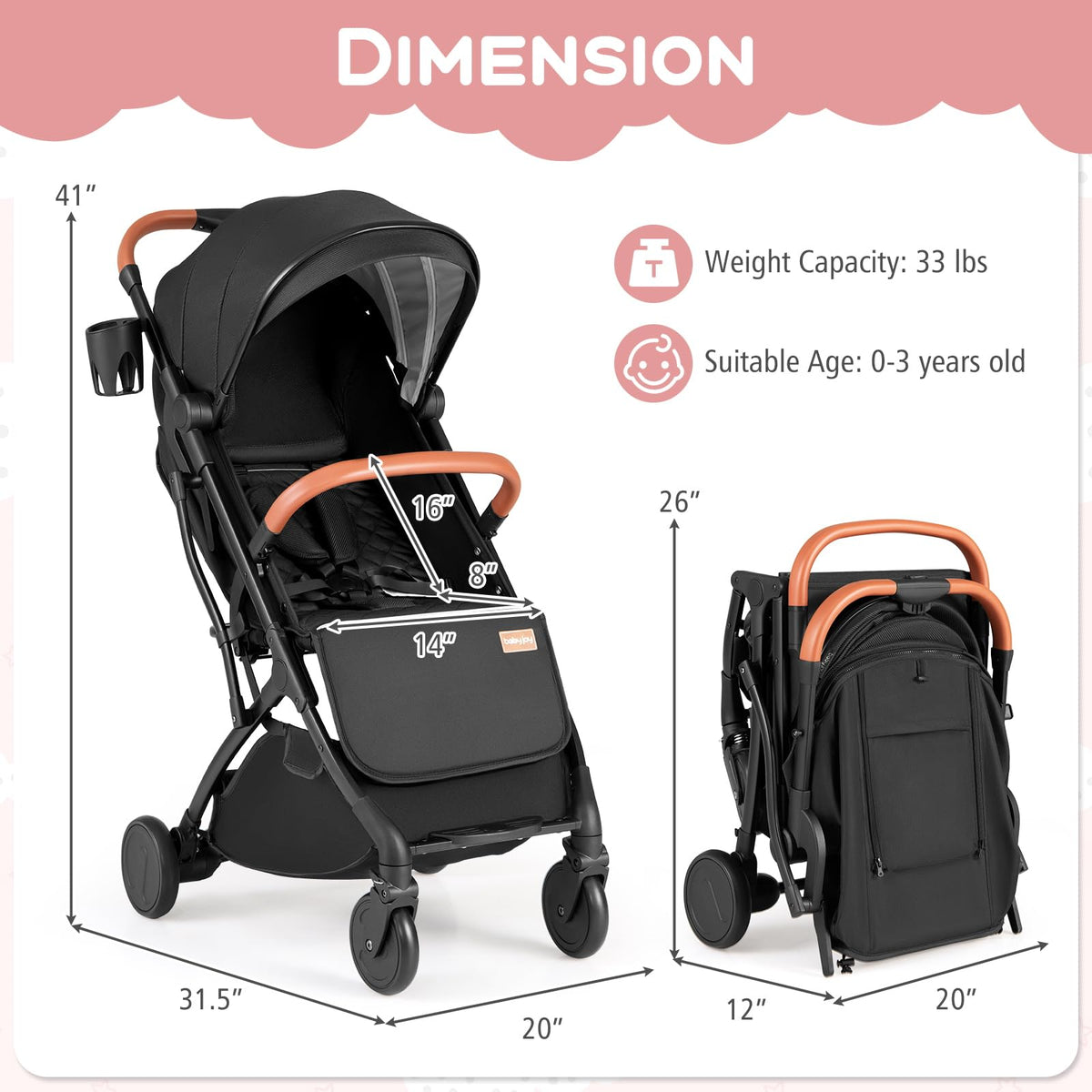 Lightweight Compact Stroller with One-Hand Fold and Canopy T4999