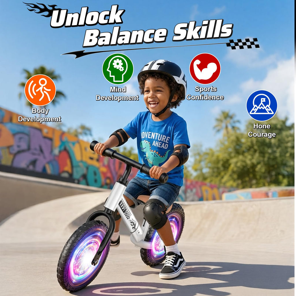 Adjustable Toddler Balance Bike with Fender and LED Tires P7028