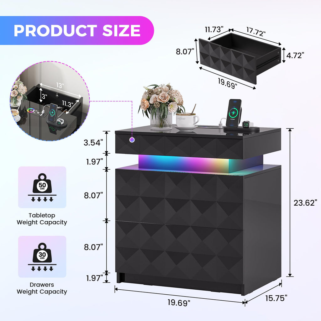 LED Night Stand with Charging Station Q50978