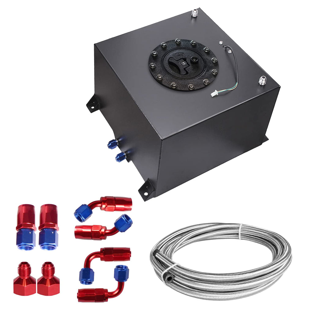 5 Gallon 20L Polished Aluminum Fuel Cell Tank with Cap Level Sender Oil Feed Line U2496
